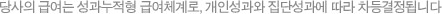 당사의 급여는 성과누적형 급여체계로, 개인성과와 집단성과에 따라 차등결정됩니다